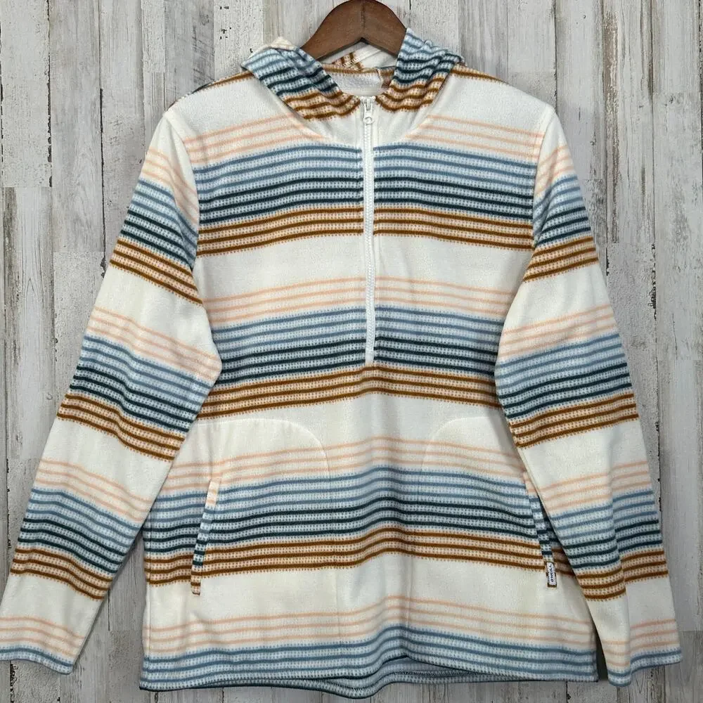 O Neill Polar Fleece Hoodie Jacket XL Cream Striped Half Zip Pocket Gorpcore - Picture 1 of 9